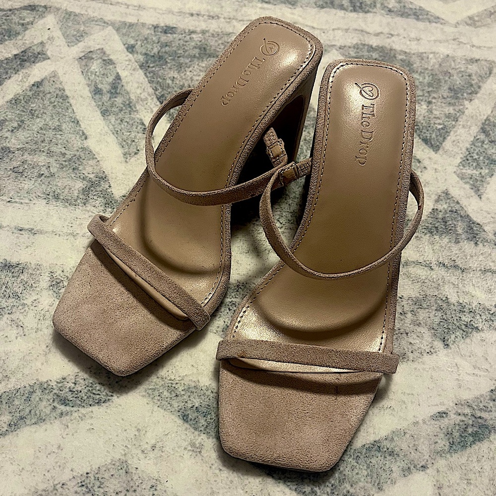 The Drop womens Avery Square Toe Two Strap High Heeled Sandal Heeled Sandal